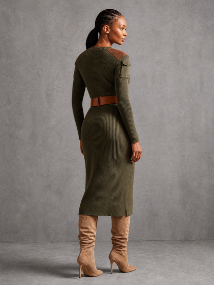 Women's Knit Ribbed Suede Sweater Dress – ModClo