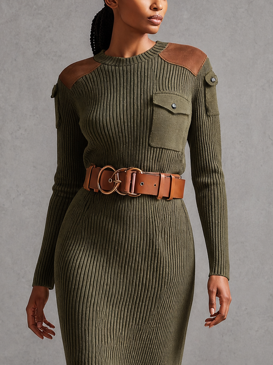 Women's Knit Ribbed Suede Sweater Dress – ModClo