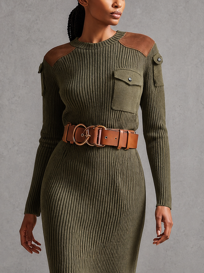 Women's Knit Ribbed Suede Sweater Dress – ModClo