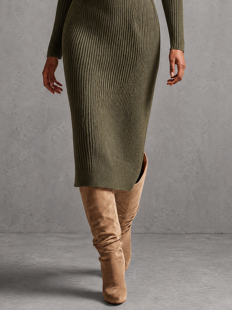 Women's Knit Ribbed Suede Sweater Dress – ModClo