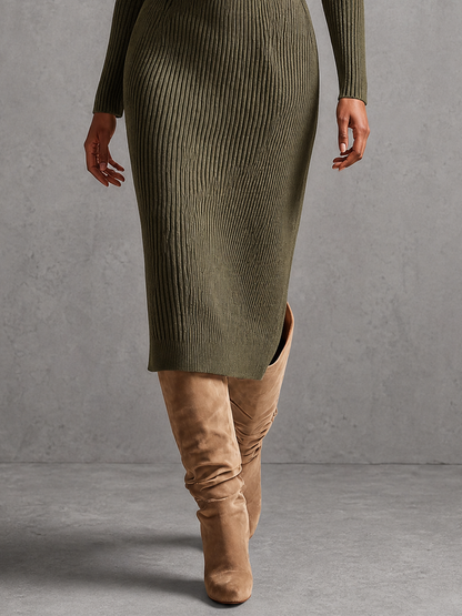 Women's Knit Ribbed Suede Sweater Dress – ModClo