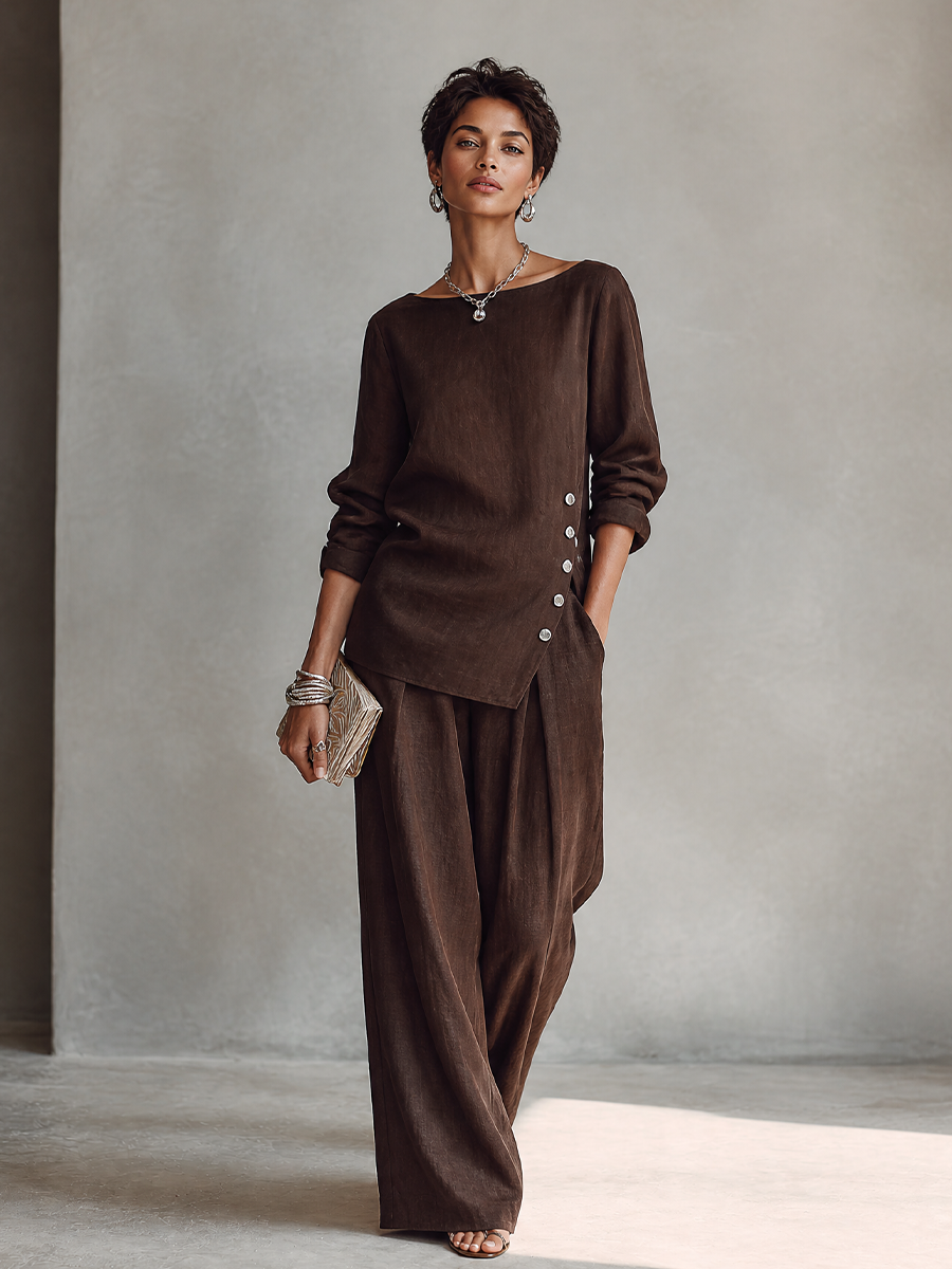 Women's Linen Asymmetric Trouser Set – ModClo