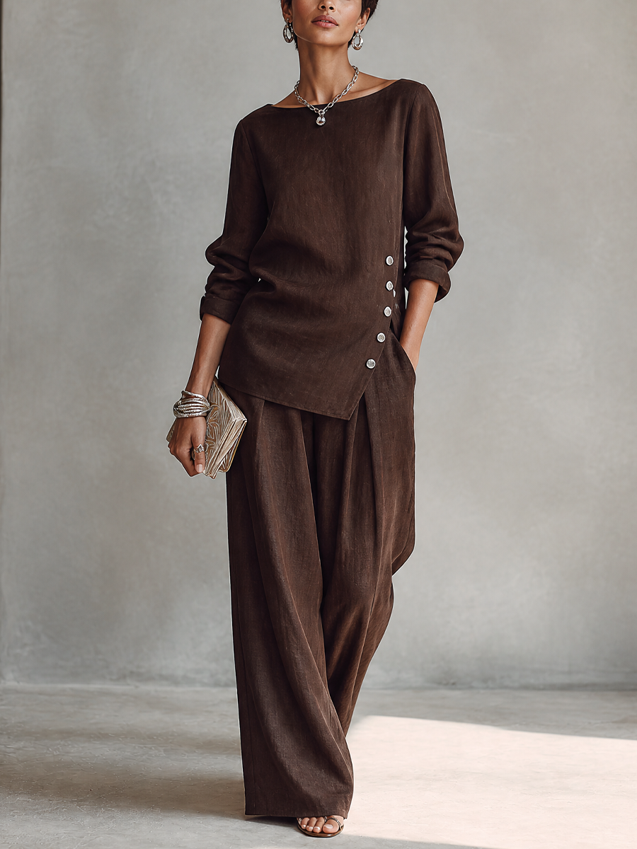 Women's Linen Asymmetric Trouser Set – ModClo
