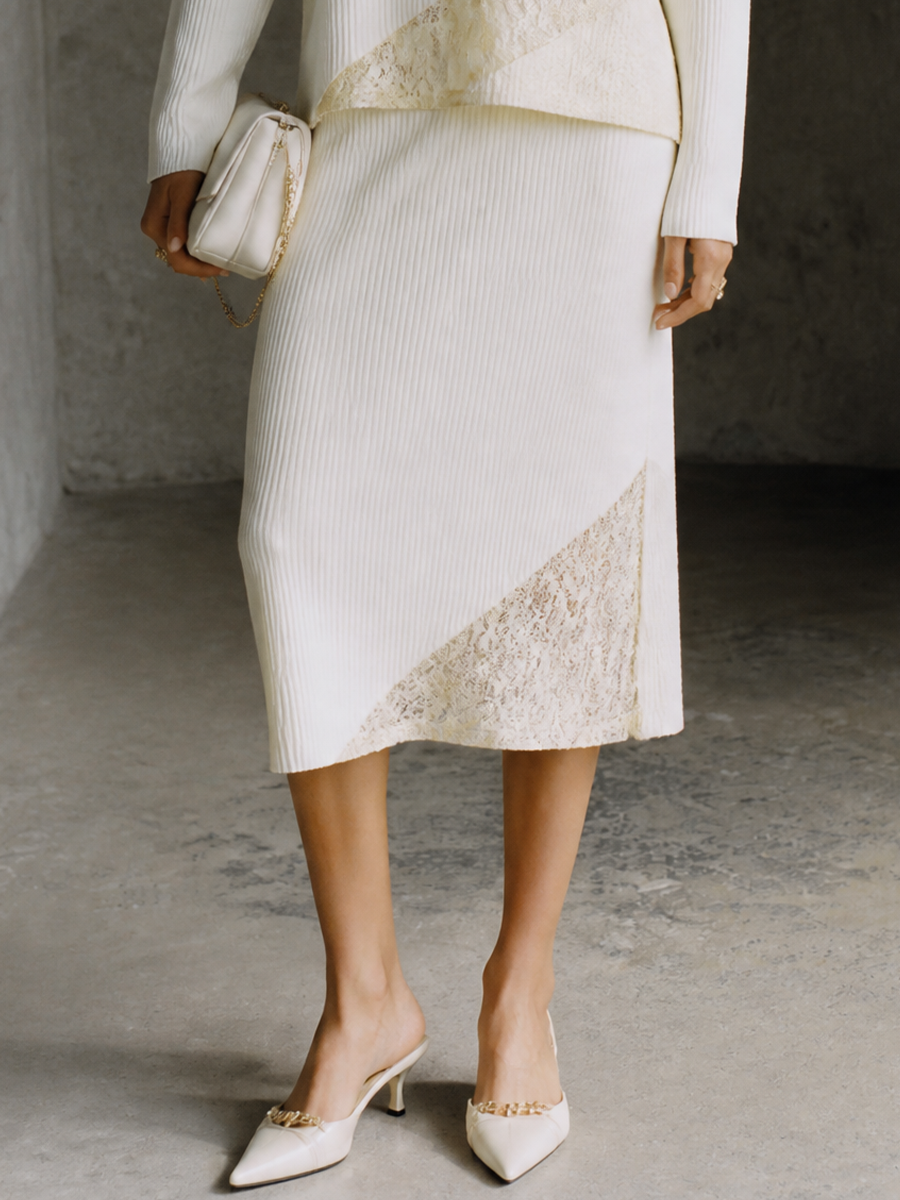 Women's Knit Lace Panel Skirt Set – ModClo