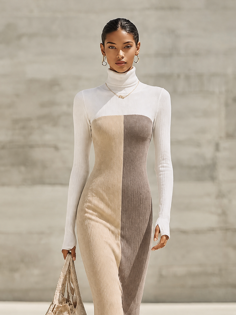 Women's Knit Color Block Maxi Dress – ModClo