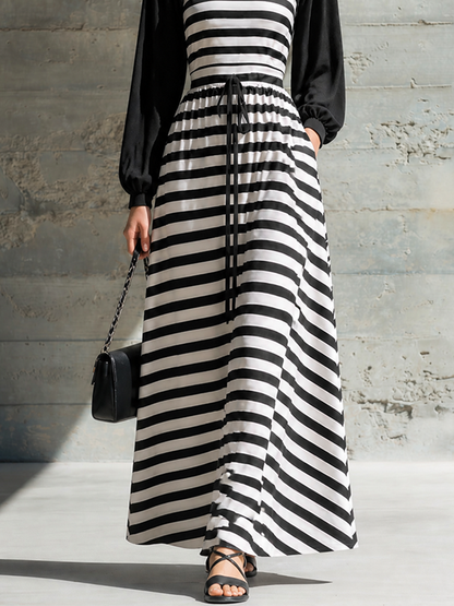 Women's Drawstring Striped Maxi Dress – ModClo