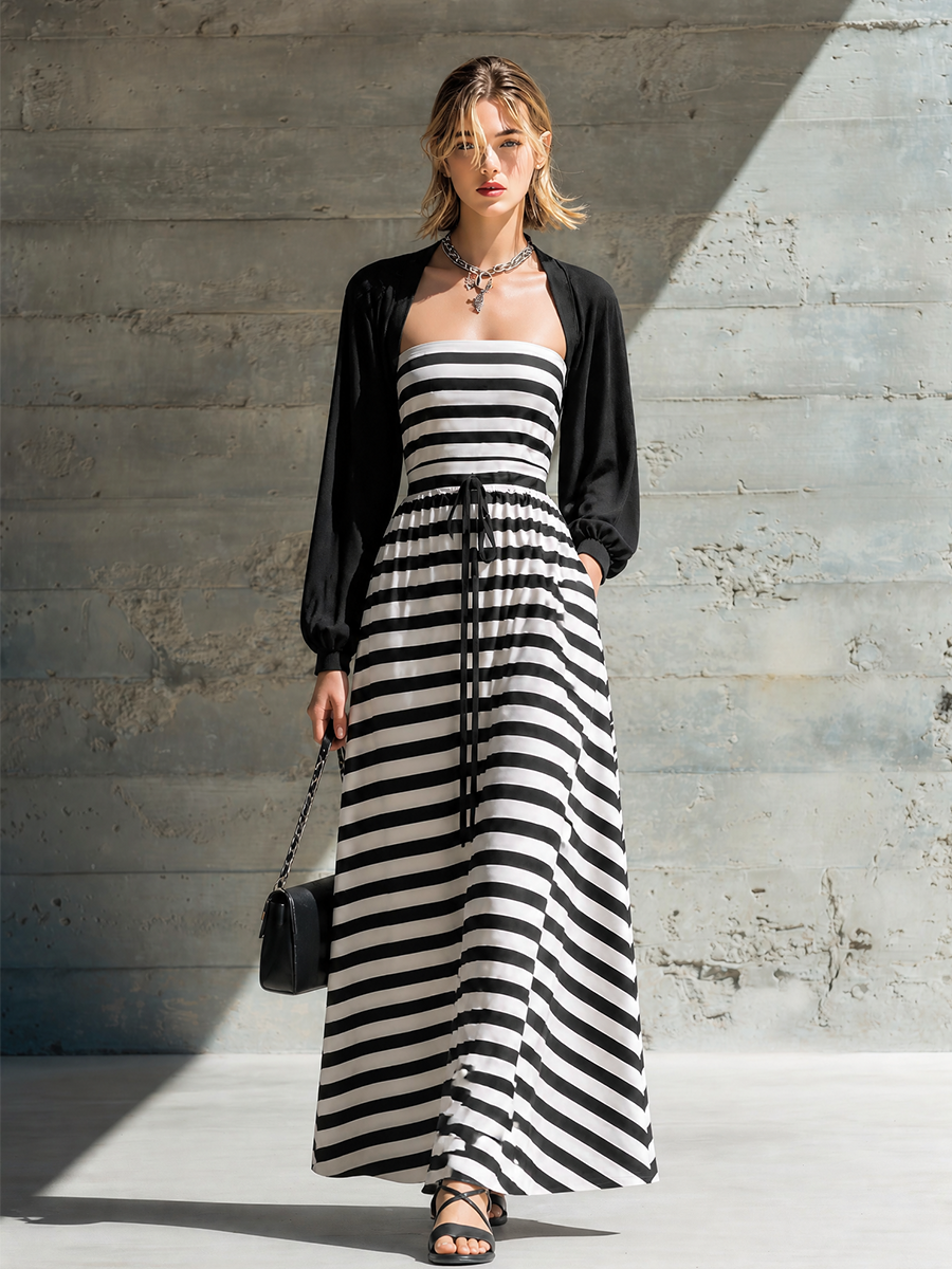 Women's Drawstring Striped Maxi Dress – ModClo