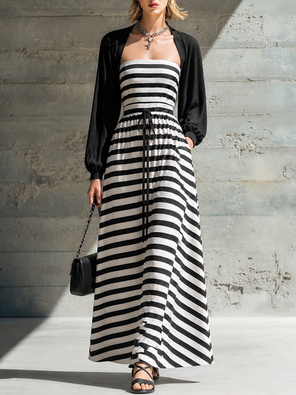 Women's Drawstring Striped Maxi Dress – ModClo
