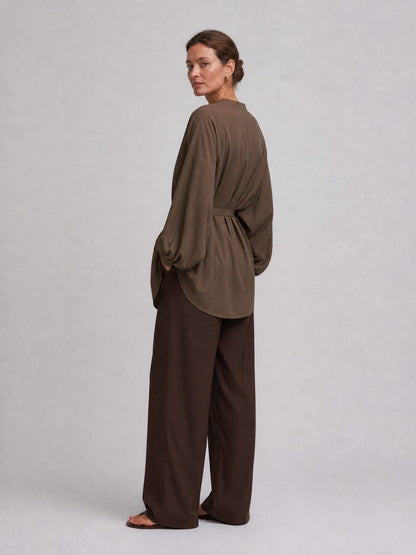 Women's Brown Long Sleeve Oversized Dress – ModClo