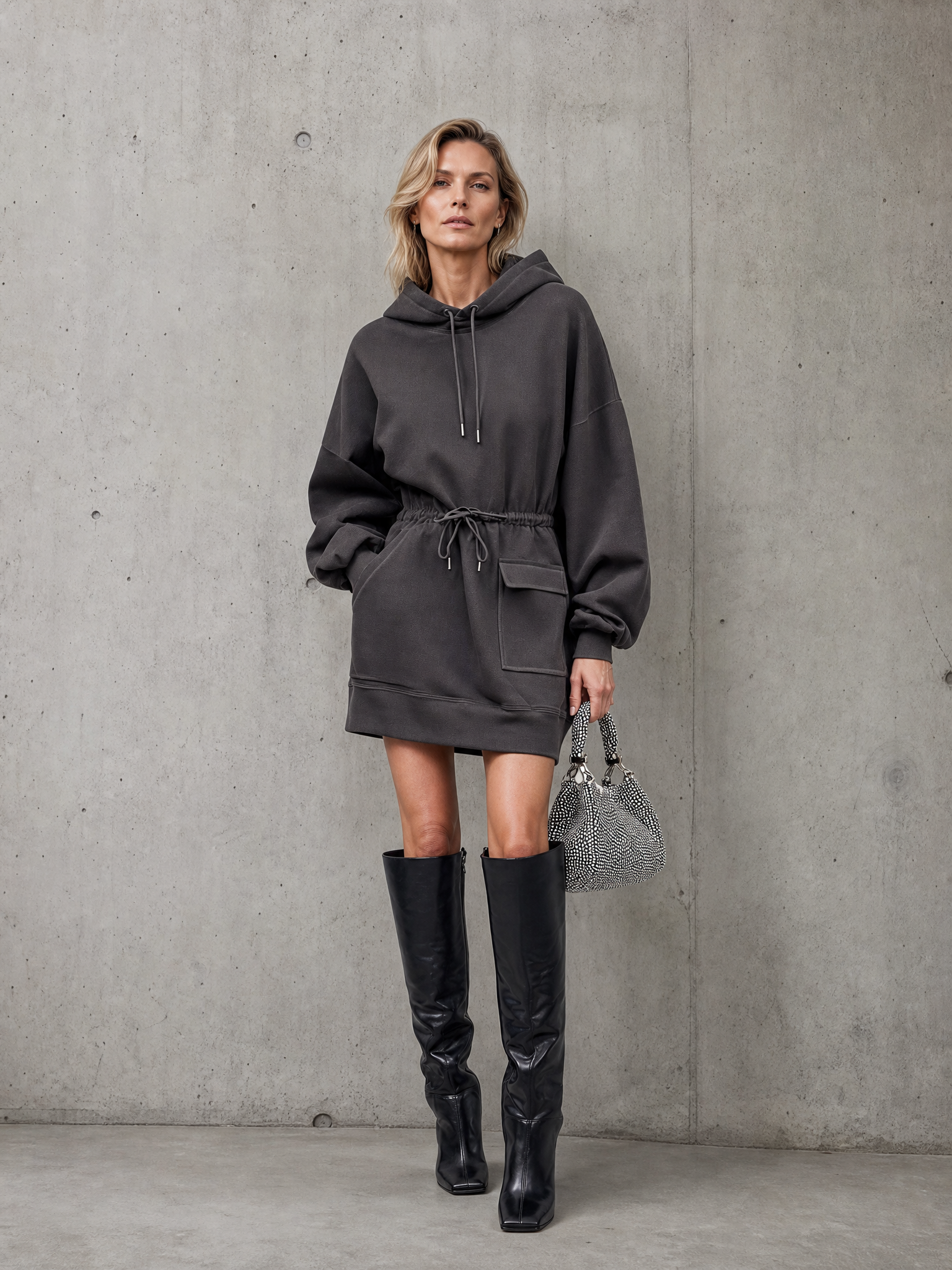 Women's Hooded Oversized Drawstring Dress – ModClo