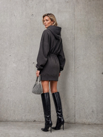 Women's Hooded Oversized Drawstring Dress – ModClo