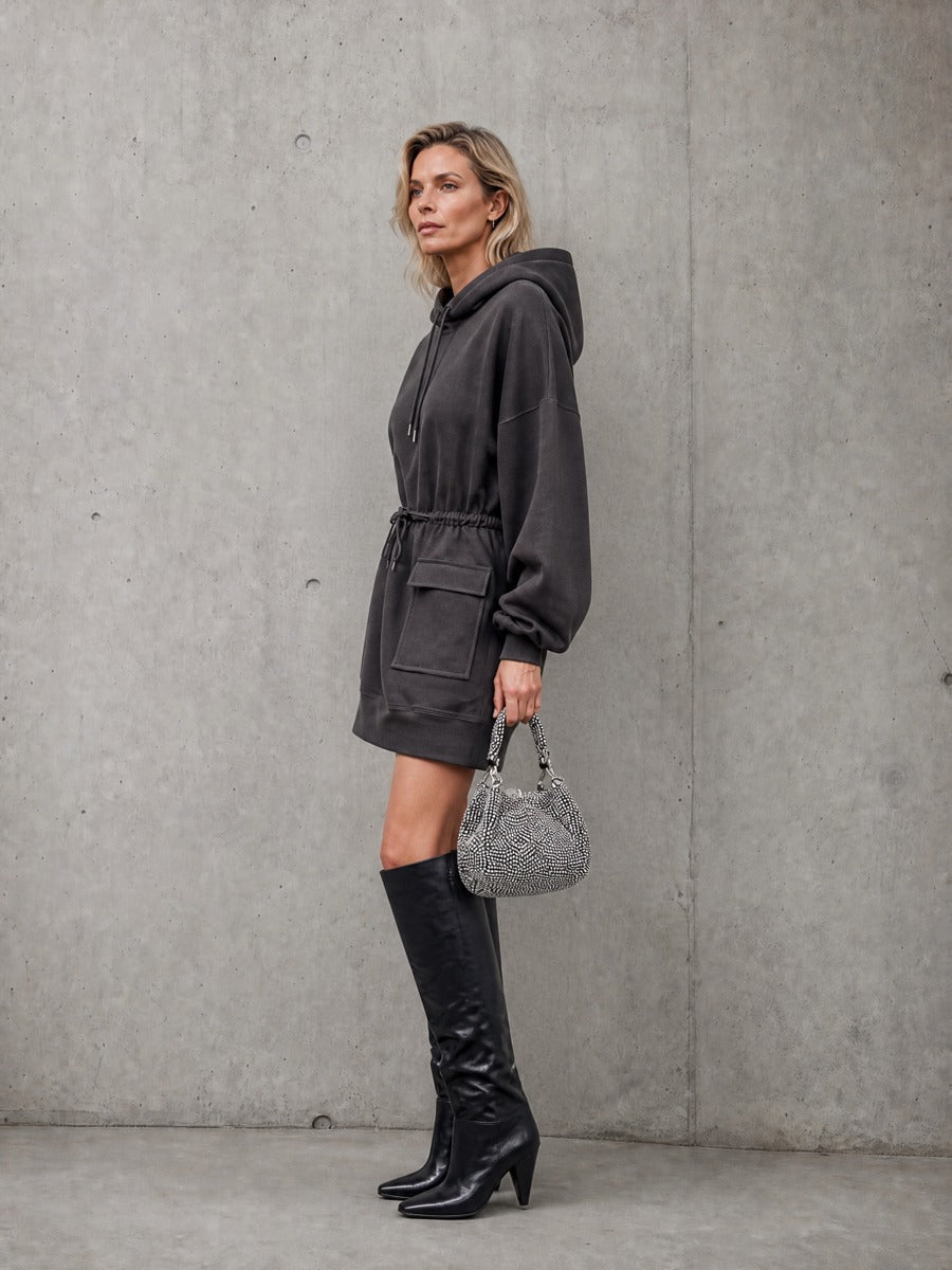Women's Hooded Oversized Drawstring Dress – ModClo