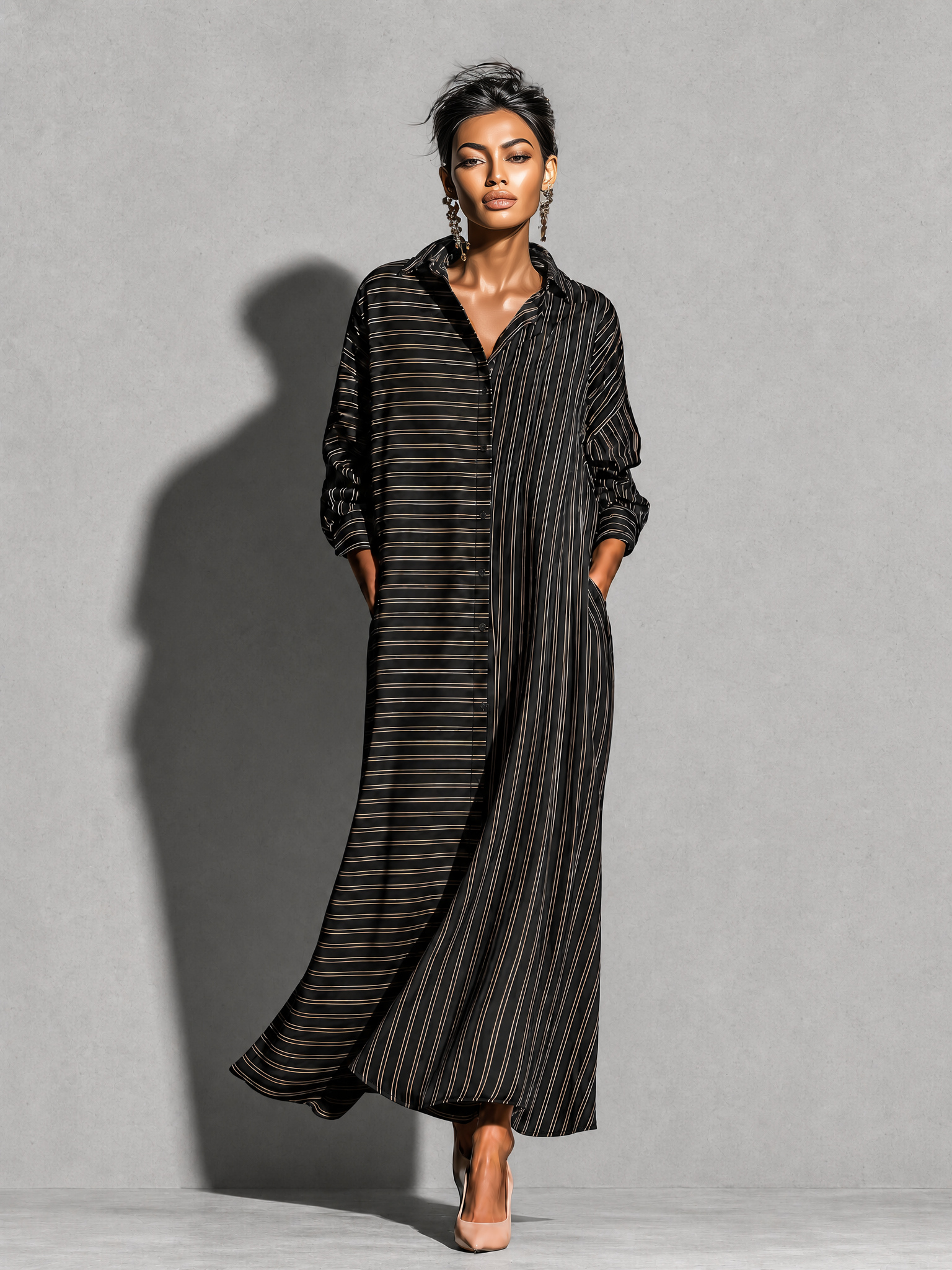 Women's Long Sleeve Striped Maxi Dress – ModClo