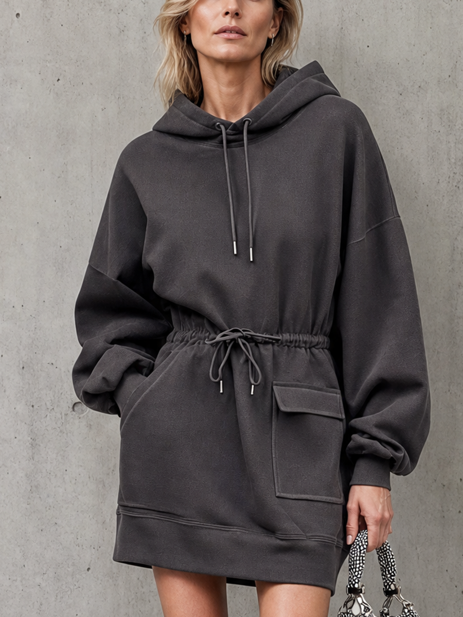 Women's Hooded Oversized Drawstring Dress – ModClo