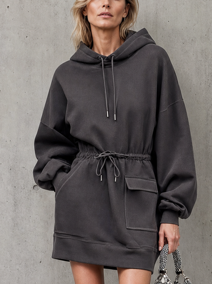 Women's Hooded Oversized Drawstring Dress – ModClo