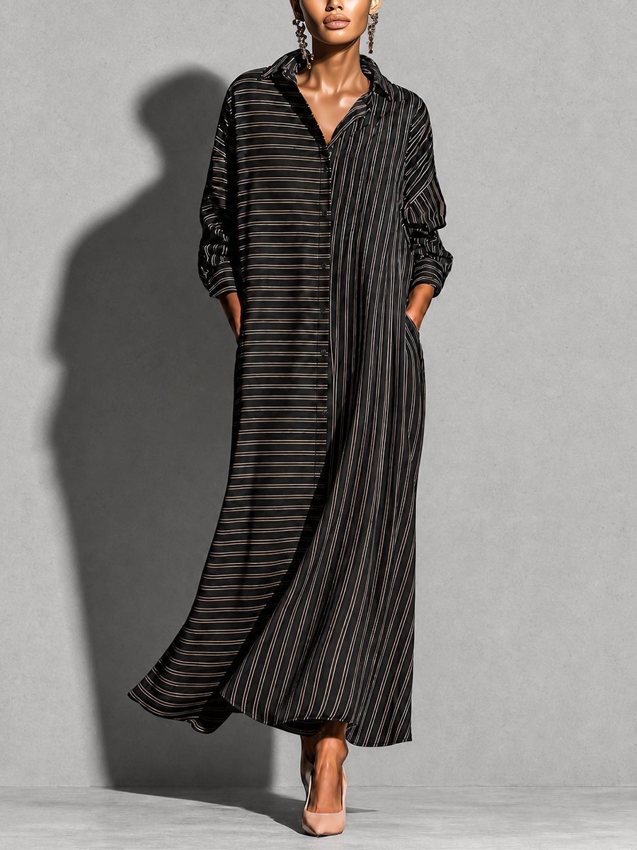 Women's Long Sleeve Striped Maxi Dress – ModClo