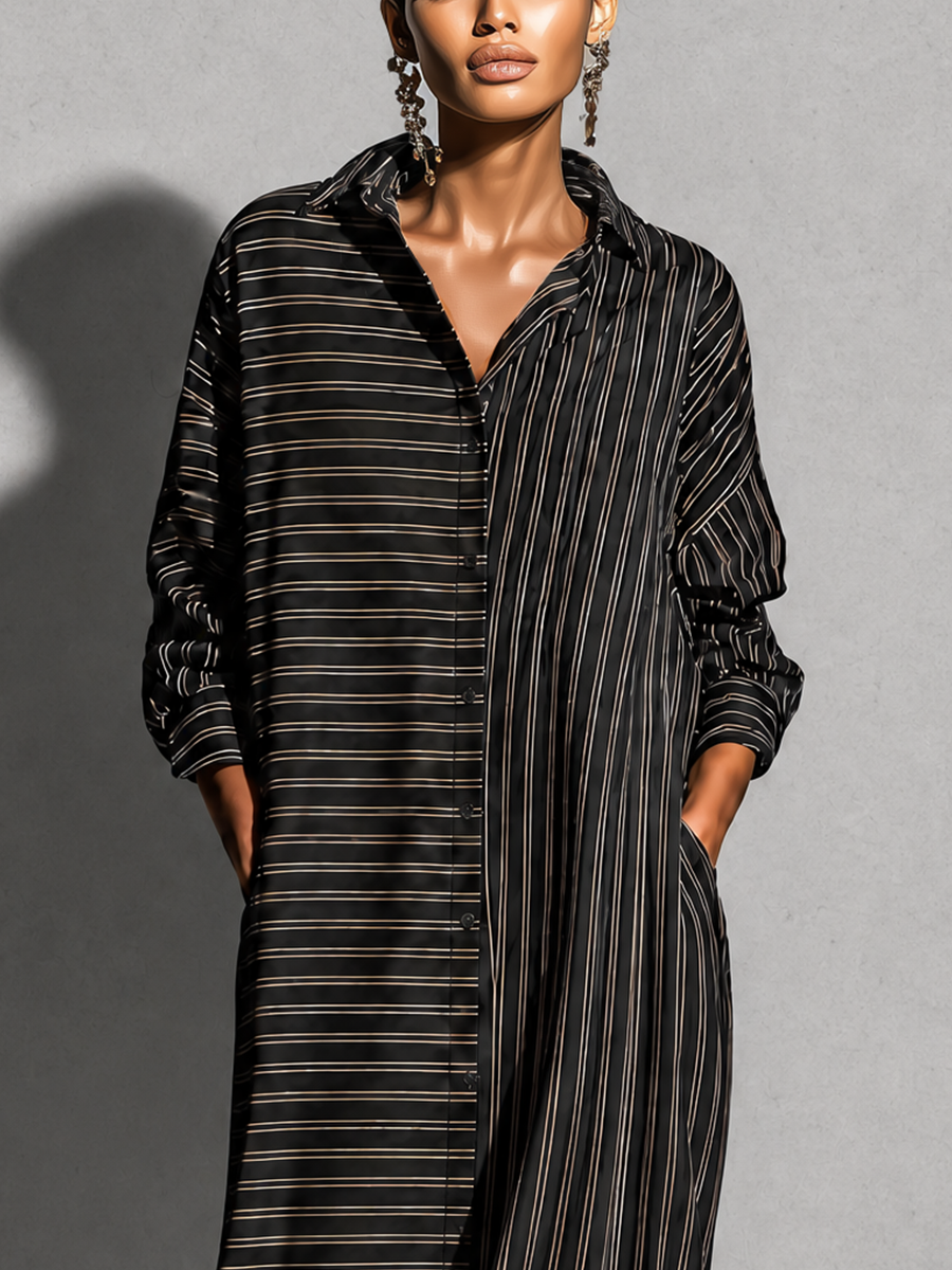 Women's Long Sleeve Striped Maxi Dress – ModClo