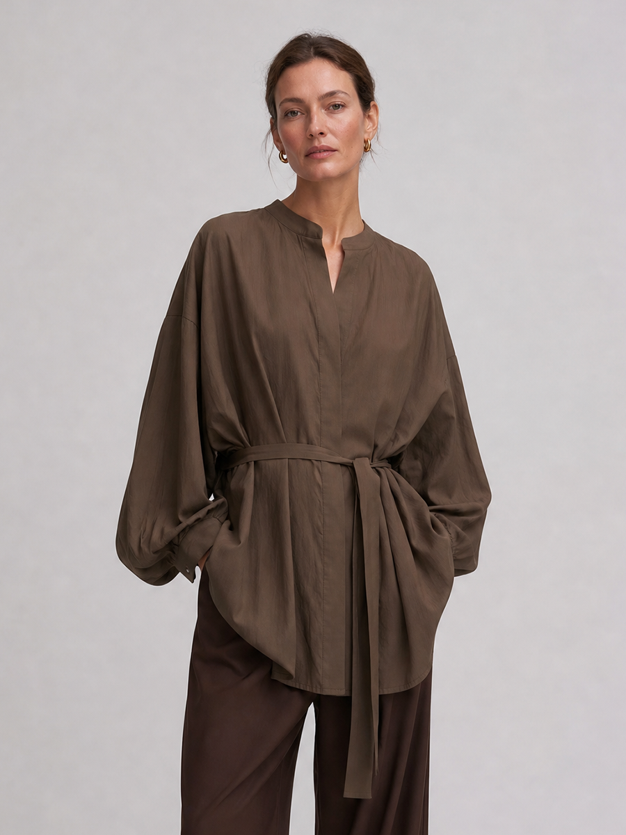 Women's Brown Long Sleeve Oversized Dress – ModClo