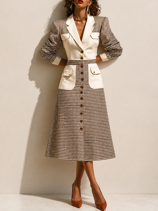 Women's Long Sleeve Belted Vintage Midi Dress – ModClo