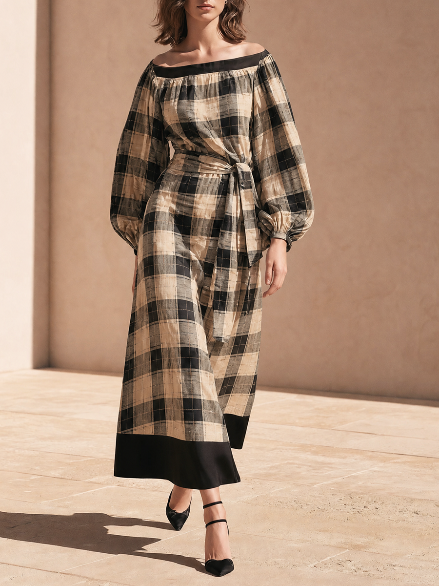 Women's Plaid Waist Tie Midi Dress – ModClo