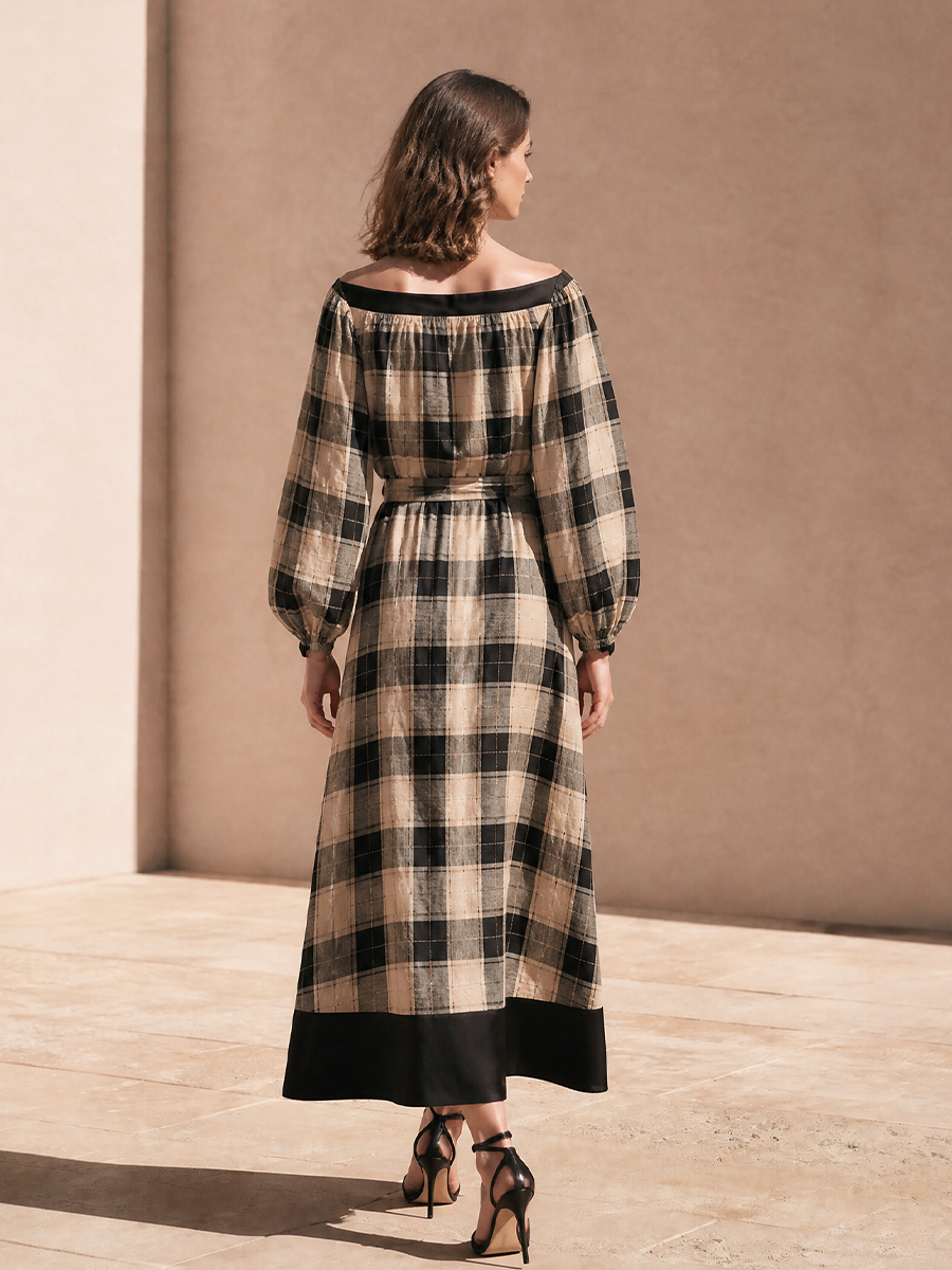 Women's Plaid Waist Tie Midi Dress – ModClo