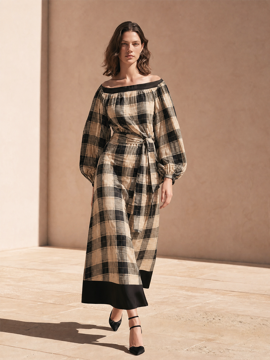 Women's Plaid Waist Tie Midi Dress – ModClo