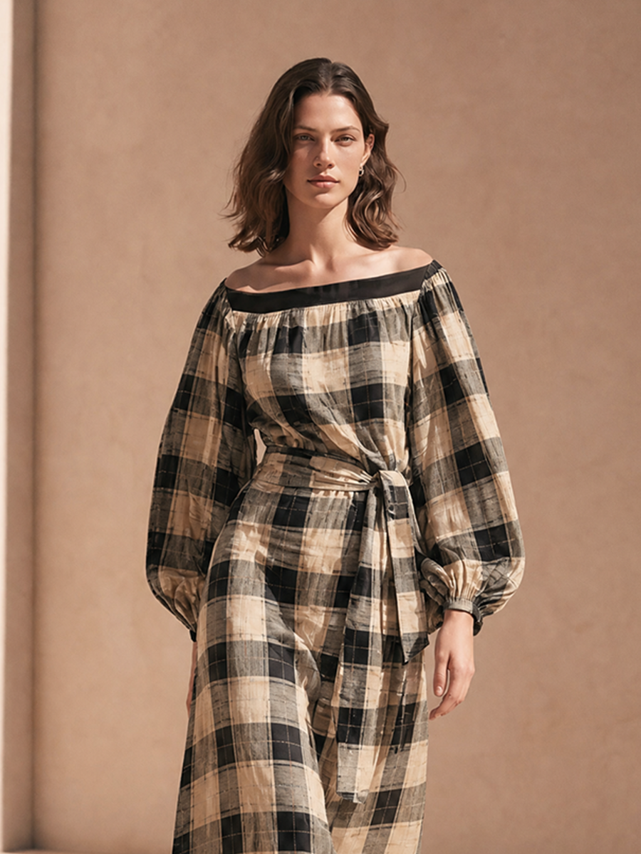 Women's Plaid Waist Tie Midi Dress – ModClo