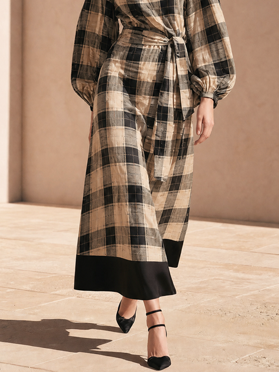 Women's Plaid Waist Tie Midi Dress – ModClo