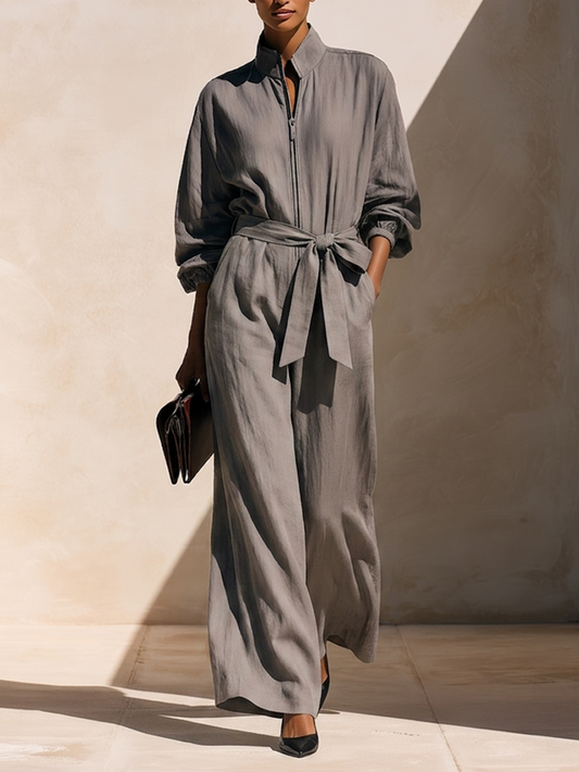 Women's Linen Stand Collar Jumpsuit – ModClo