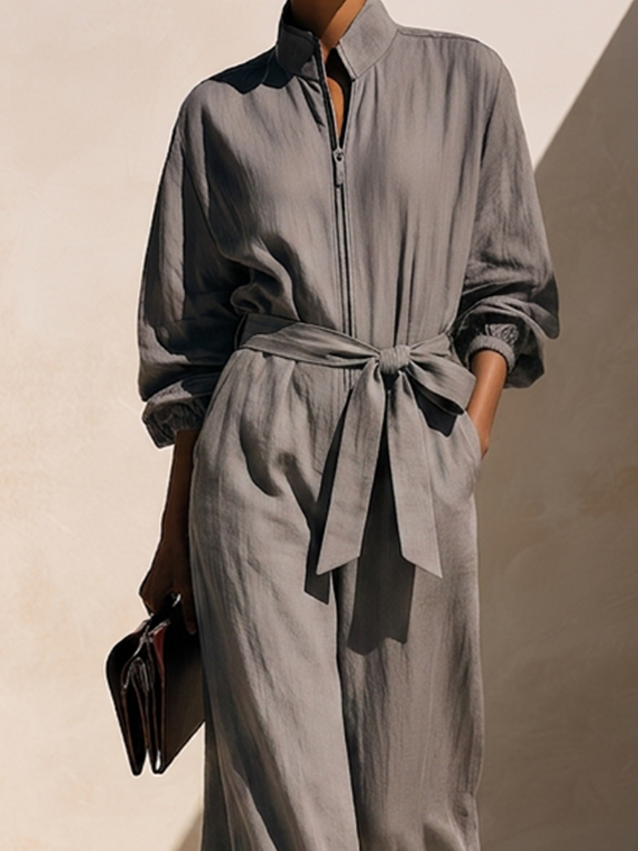 Women's Linen Stand Collar Jumpsuit – ModClo