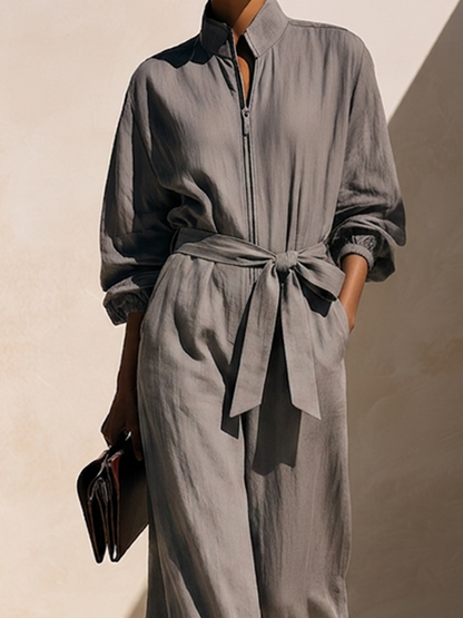 Women's Linen Stand Collar Jumpsuit – ModClo