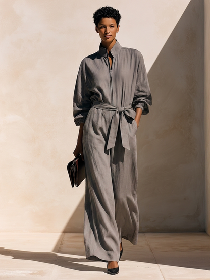 Women's Linen Stand Collar Jumpsuit – ModClo