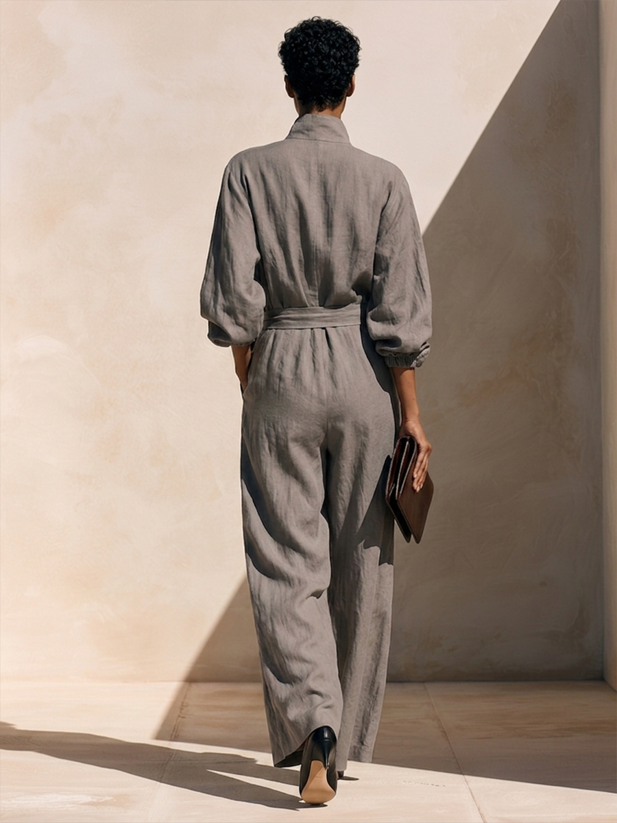 Women's Linen Stand Collar Jumpsuit – ModClo
