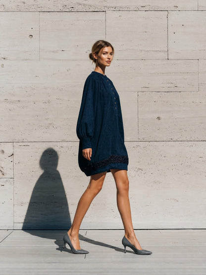 Women's Navy Sequin Long Sleeve Dress – ModClo