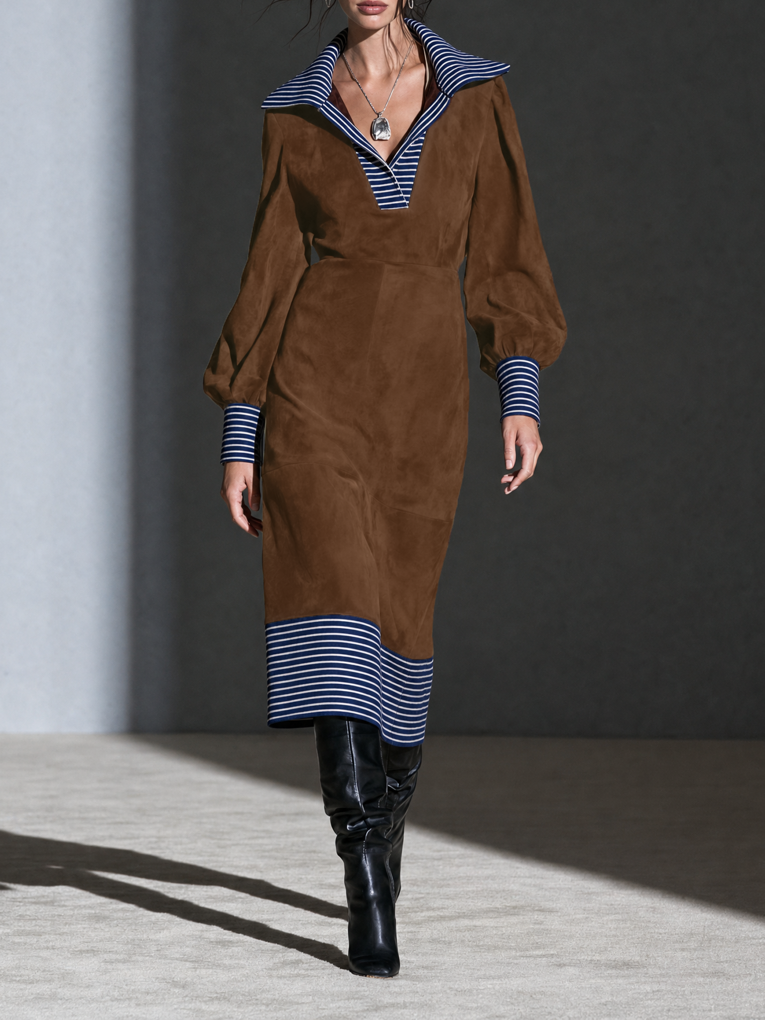 Women's Suede Striped Midi Dress – ModClo