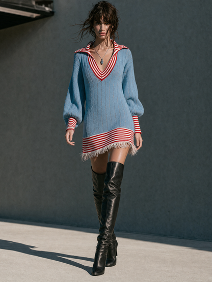 Women's Striped Retro Color Sweater Dress – ModClo
