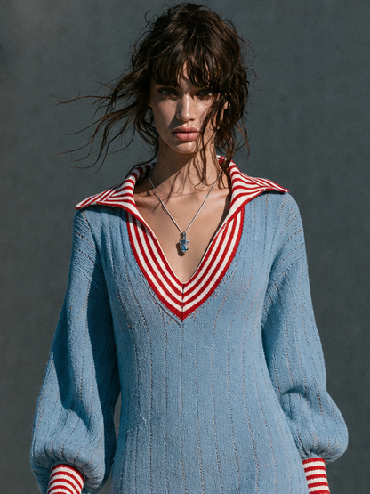 Women's Striped Retro Color Sweater Dress – ModClo