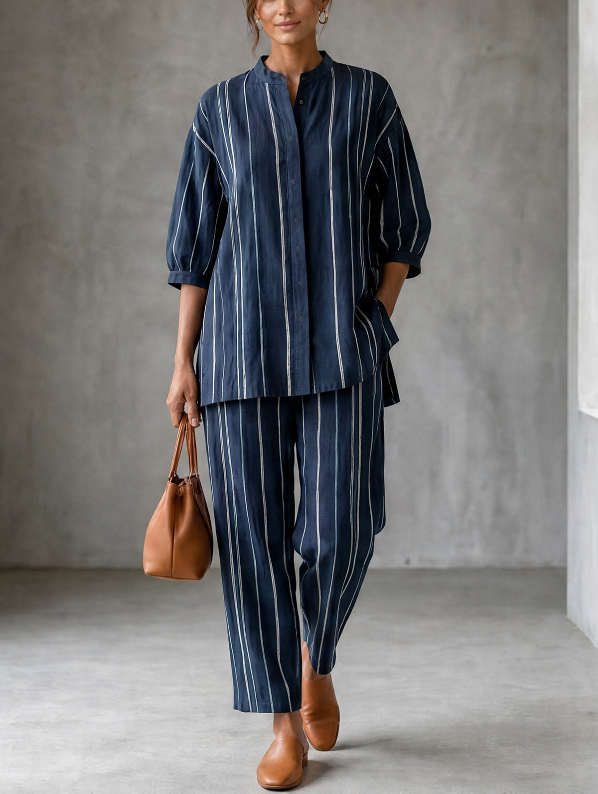 Women's White Linen Striped Two-Piece Set – ModClo