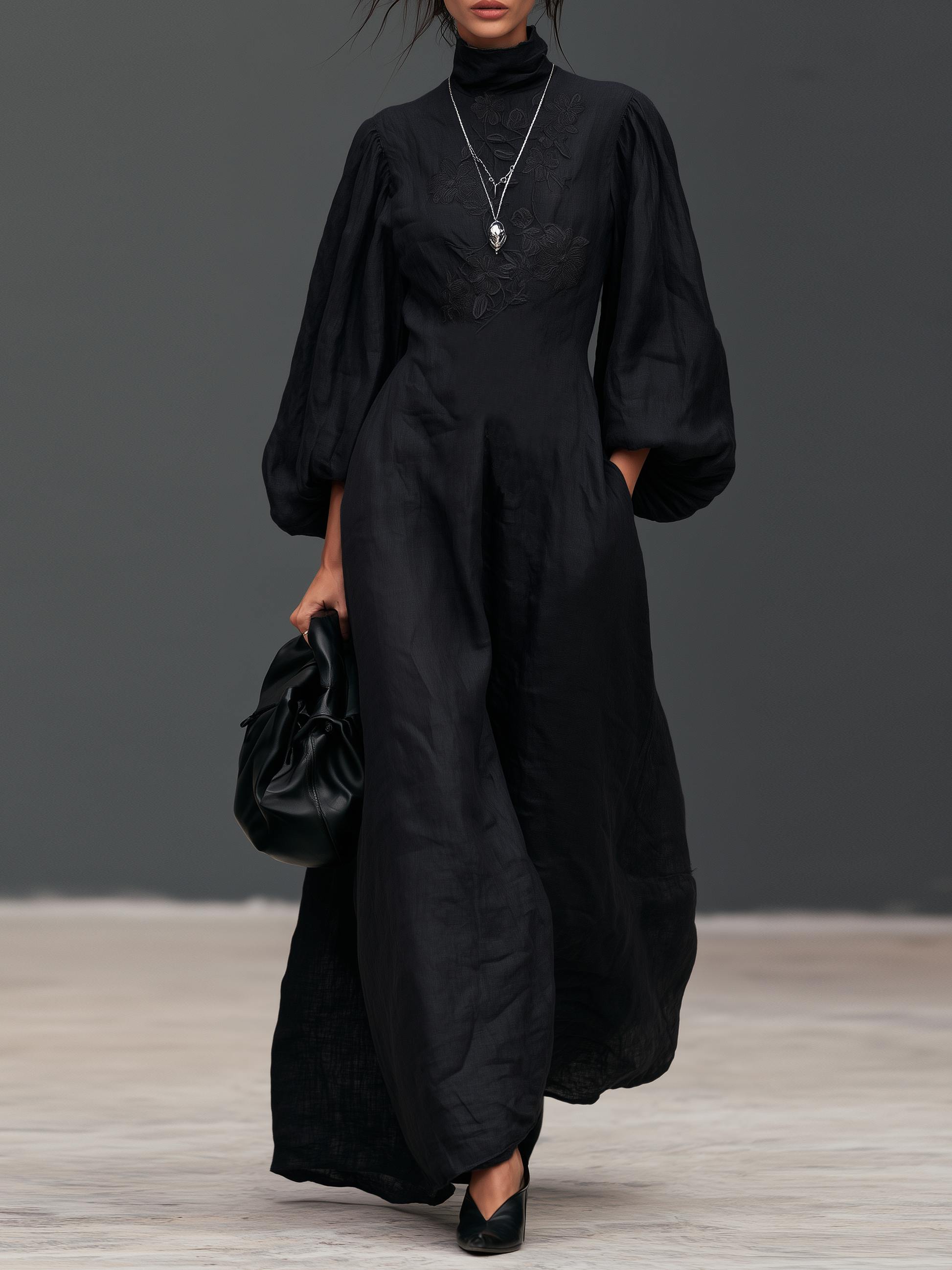 Women's Linen Embroidered Vintage Maxi Dress – ModClo