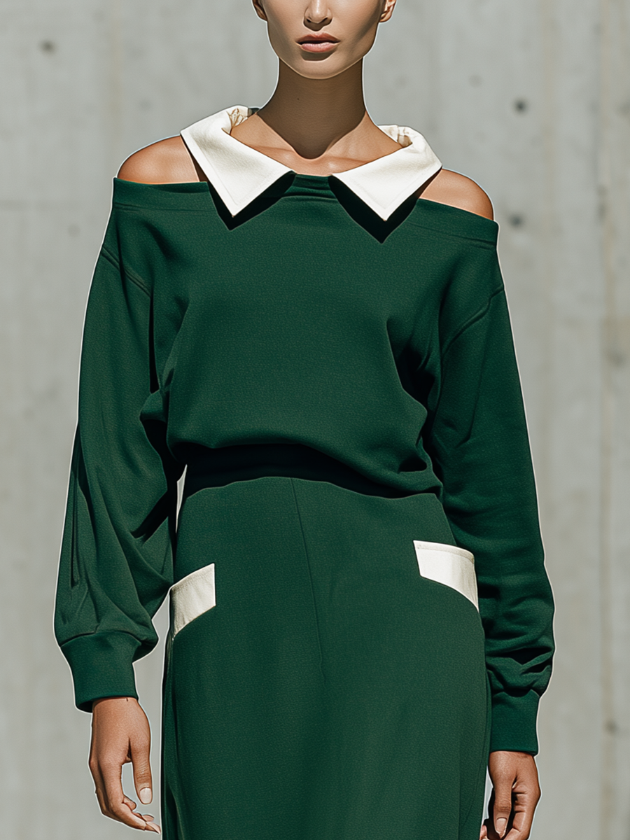 Women's Green Cold Shoulder Skirt Set – ModClo