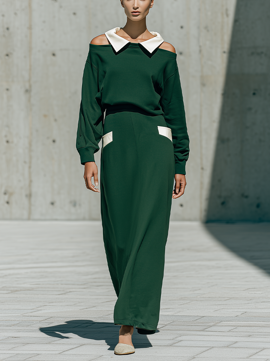 Women's Green Cold Shoulder Skirt Set – ModClo