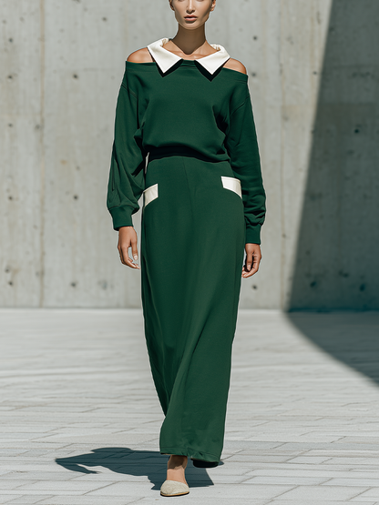 Women's Green Cold Shoulder Skirt Set – ModClo