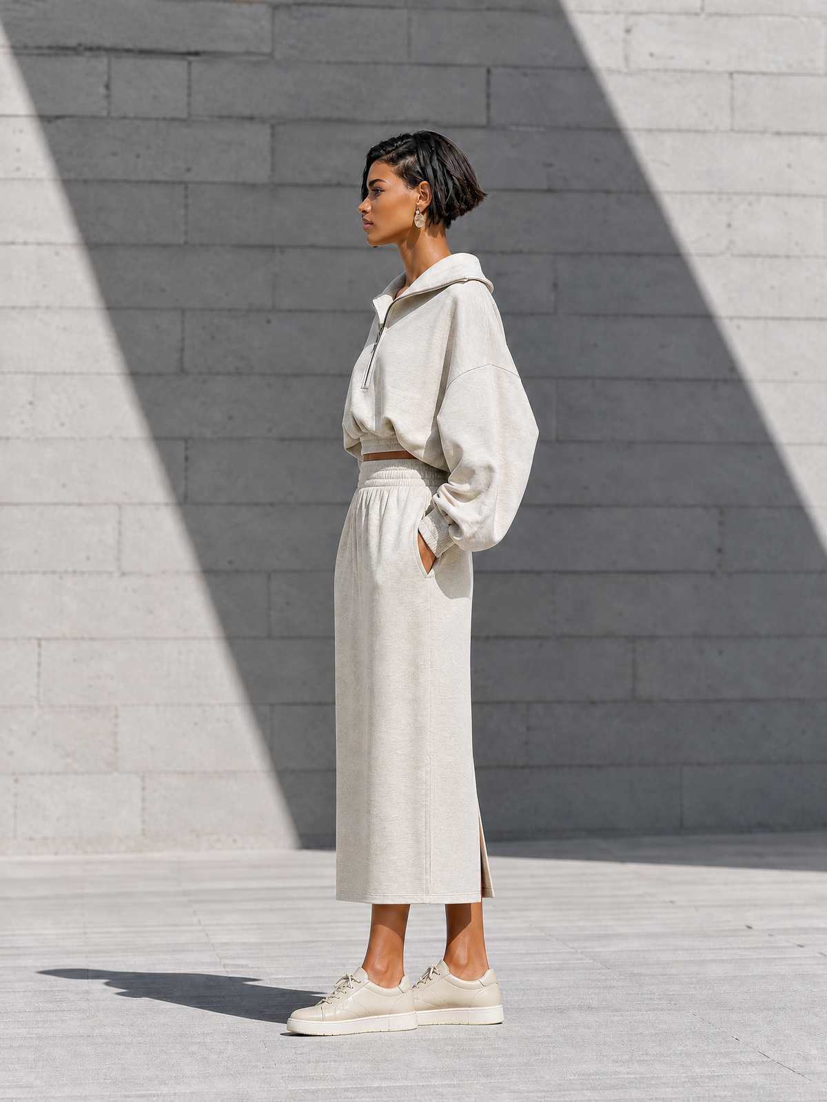 Women's Beige Batwing Skirt Set – ModClo