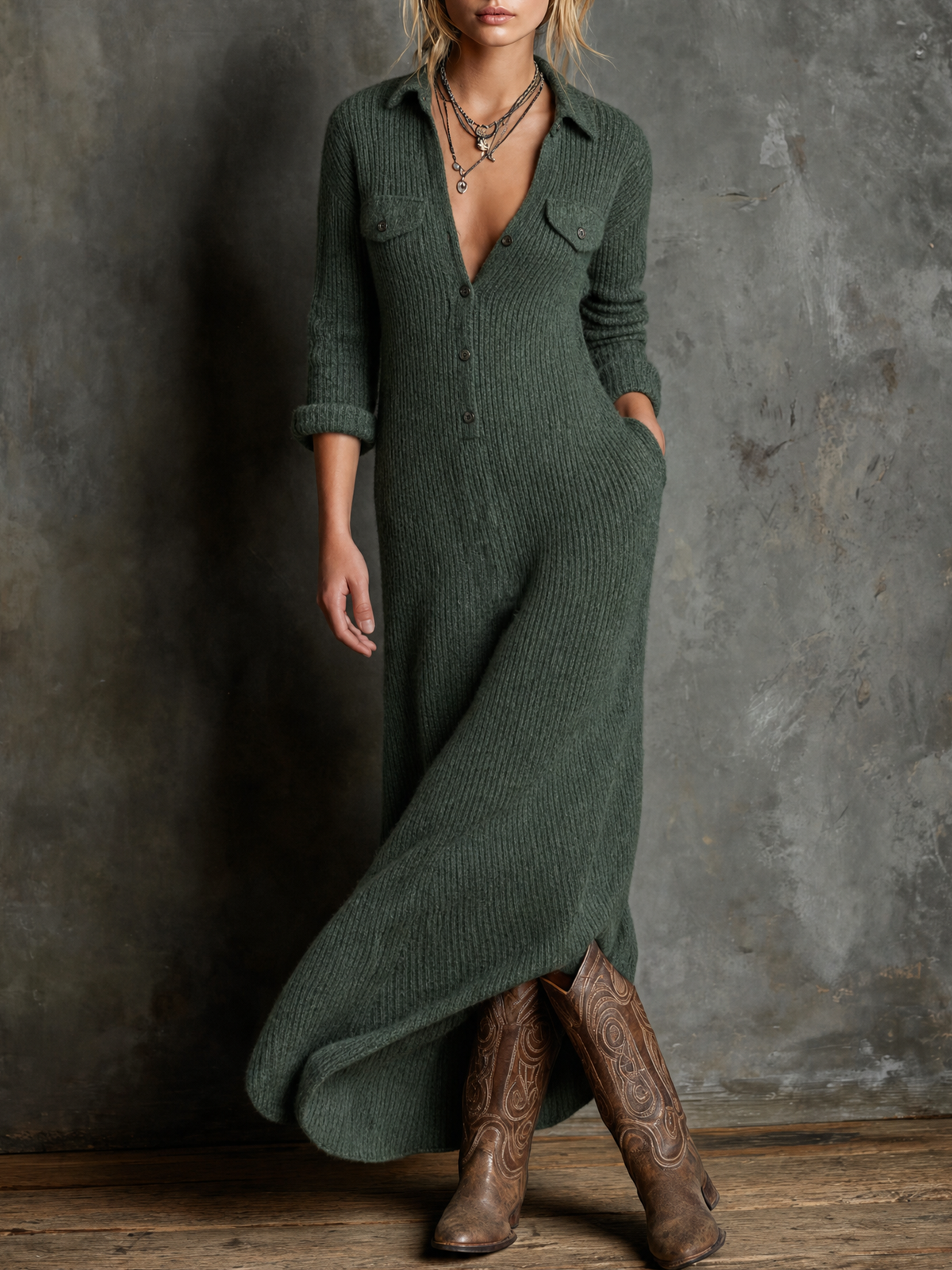 Women's Vintage Button Front Sweater Dress – ModClo