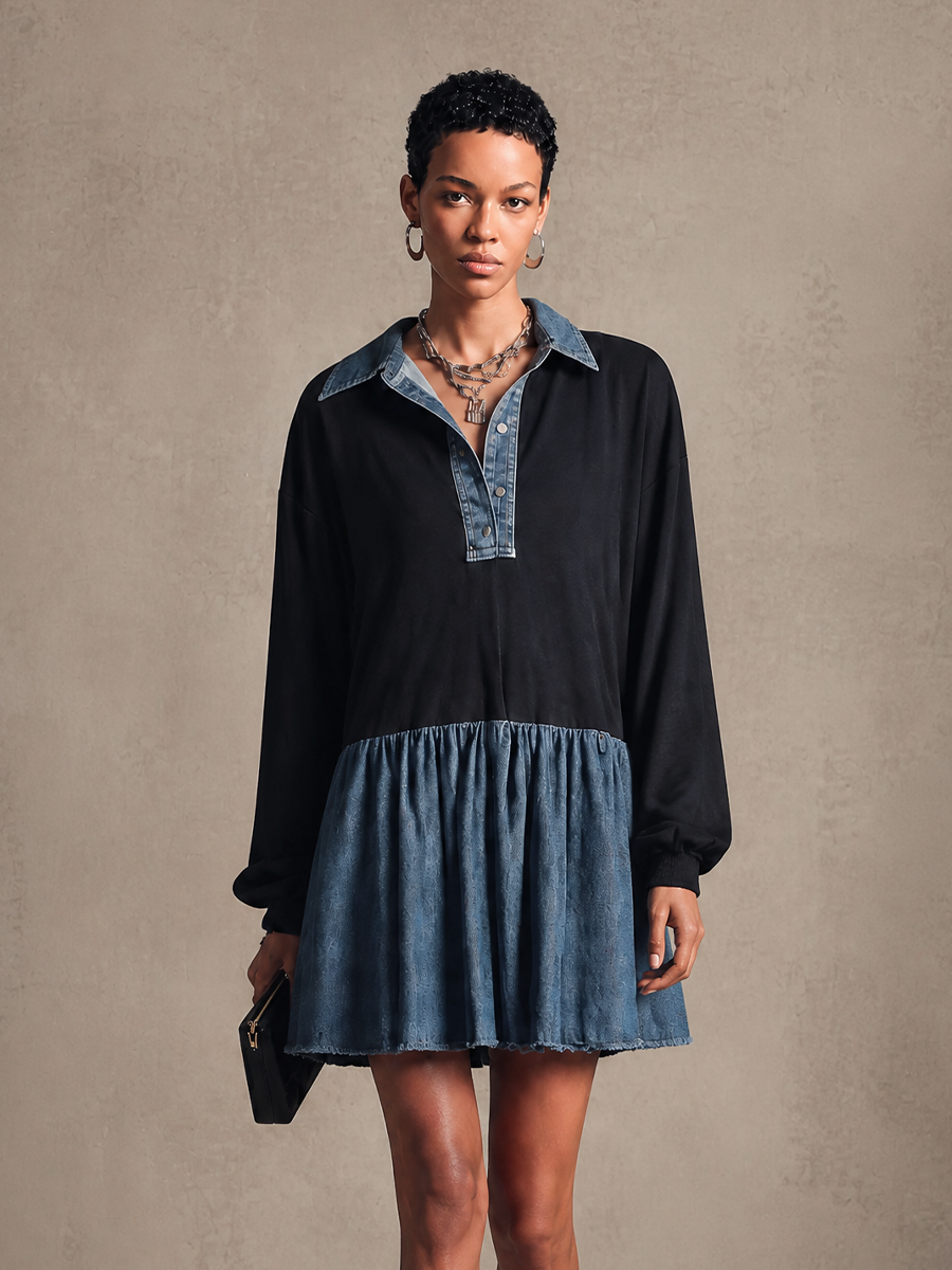 Women's Denim Faux Paneled Mini Dress – ModClo
