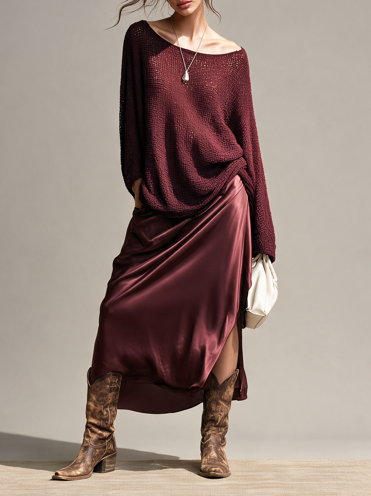 Women's Satin Slit Vintage Skirt Set – ModClo