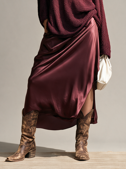 Women's Satin Slit Vintage Skirt Set – ModClo