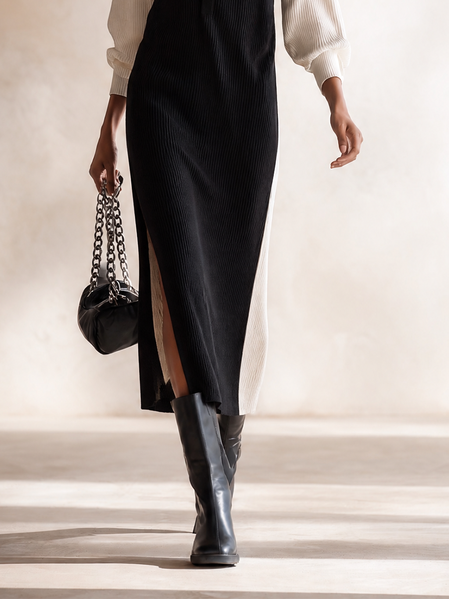 Women's Long Sleeve Slit Bodycon Midi Dress – ModClo