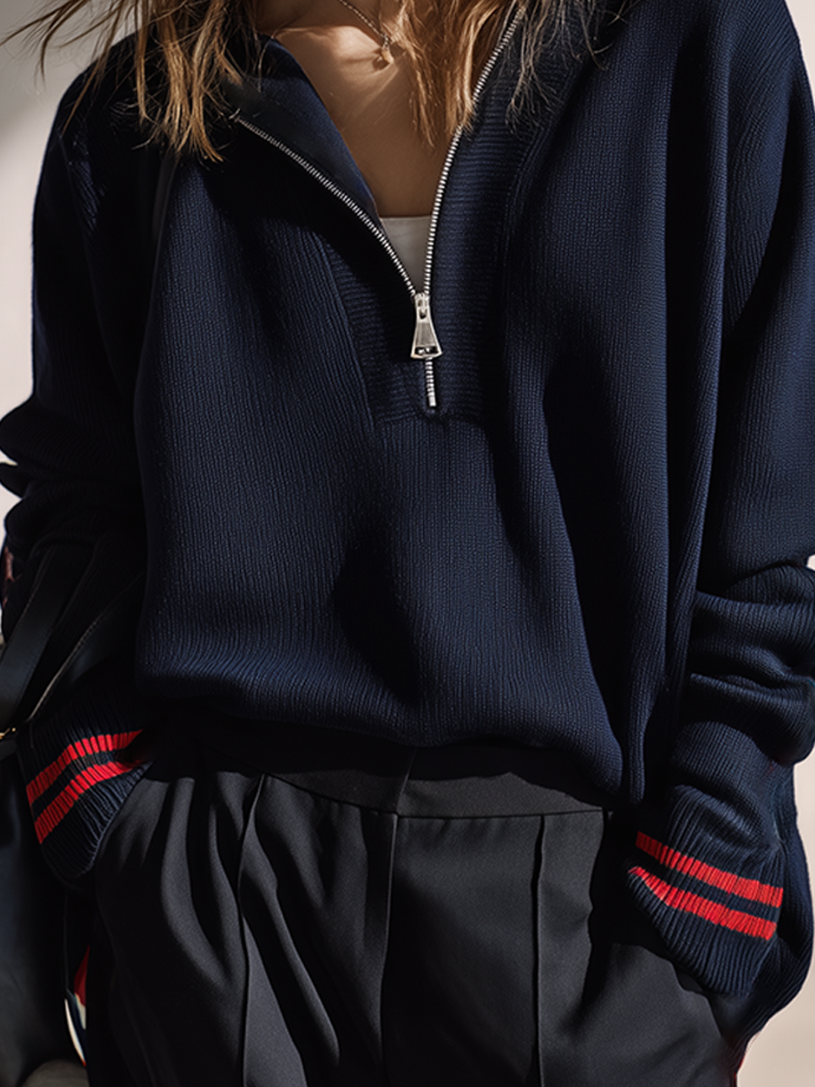Women's Half Zip Contrast Knit Top – ModClo