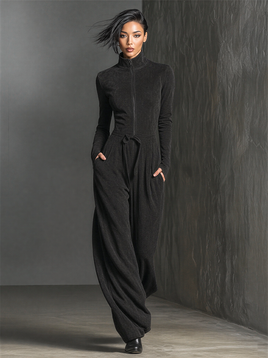 Women's Drawstring Zip Front Jumpsuit – ModClo